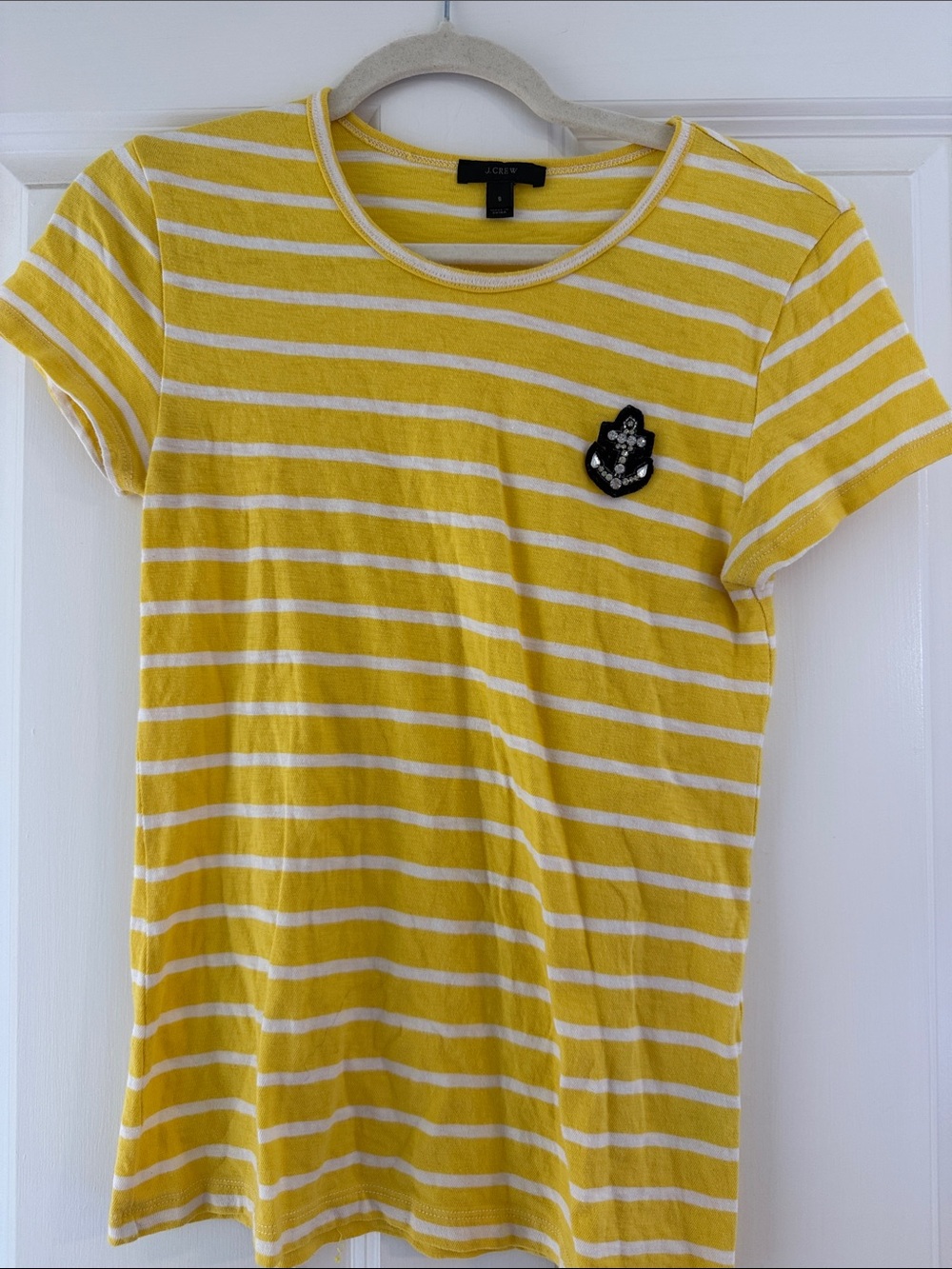 J. Crew Kids Yellow & White Striped Short Sleeve Tee with Embroidered Patch